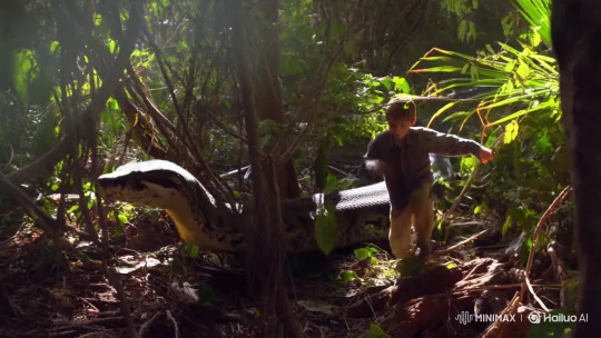 Boy Fleeing from Pursuing Python in Dense Bush – AI Generated Video | Hailuo AI