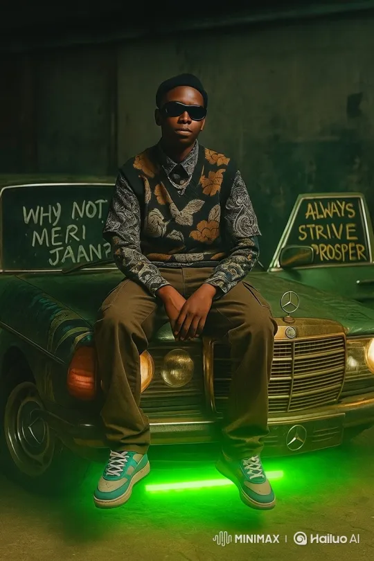 Young Man in Cool Pose on Vintage Car Hood – AI Generated Video | Hailuo AI