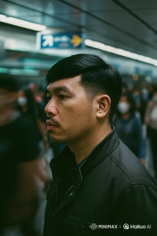 Asian Man in Slow Motion Amid Subway Rush – AI Generated Video | Hailuo AI