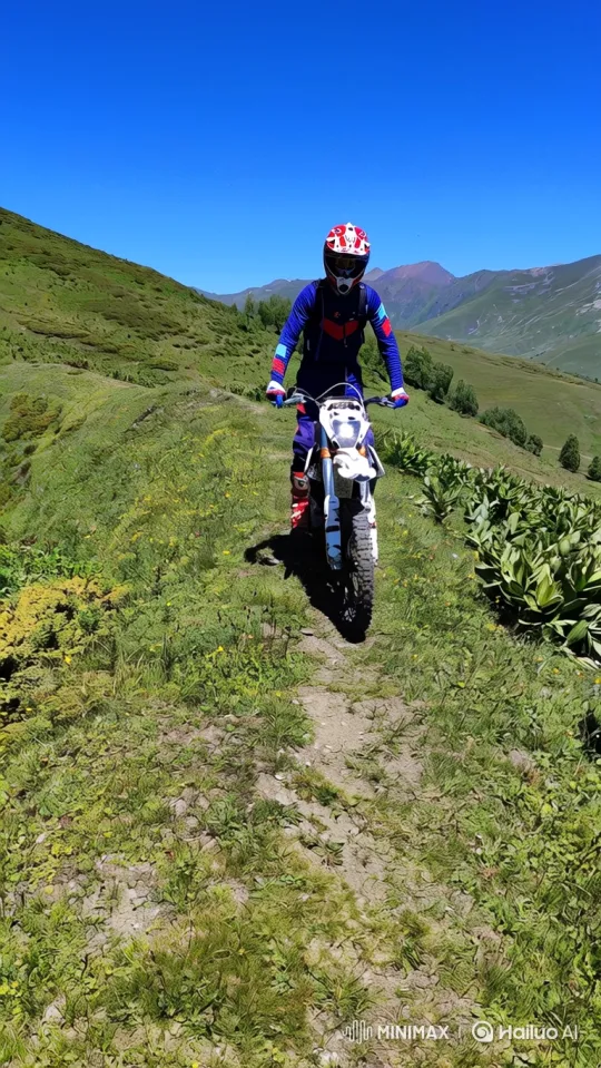 Biker Evades Wolves Chase on Mountain Trail – AI Generated Video | Hailuo AI