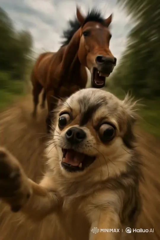 Horse Pursues Chihuahua in Unexpected Encounter – AI Generated Video | Hailuo AI