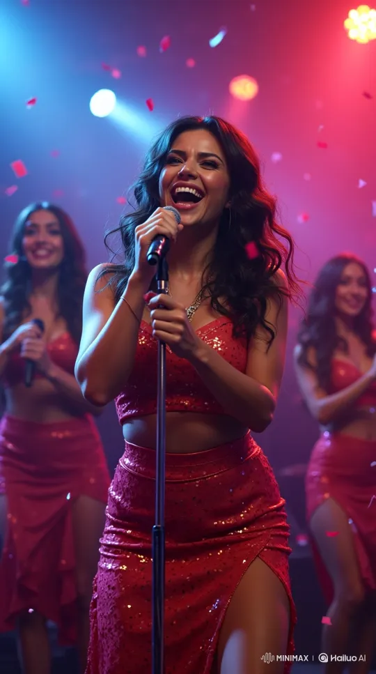 Female Singer Performing on Stage with Dynamic Camera Work – AI Generated Video | Hailuo AI