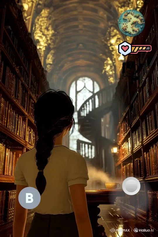 Mara's Encounter with a Mysterious Stranger in the Old Library – AI Generated Video | Hailuo AI