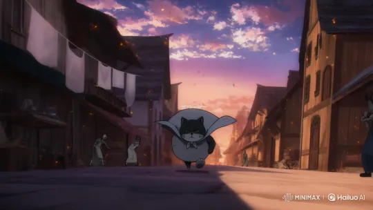 Superhero Fat Cat Sprinting Through Detailed Village – AI Generated Video | Hailuo AI