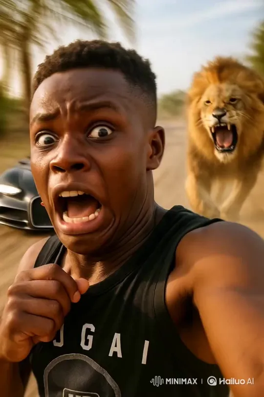 Bugatti Escapes Lion Chase in High-Speed Pursuit – AI Generated Video | Hailuo AI