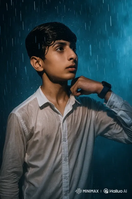 Young Boy Reflects in Rain by White Sedan – AI Generated Video | Hailuo AI