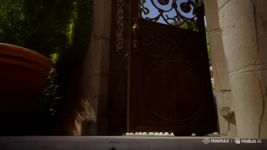 Majestic Fat Gray Cat Enters Through Opening Gate – AI Generated Video | Hailuo AI