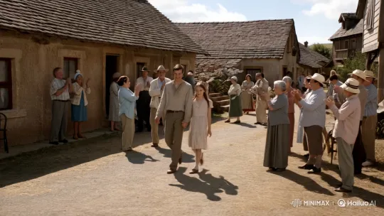 Village Couple Walks Amidst Applauding Locals – AI Generated Video | Hailuo AI