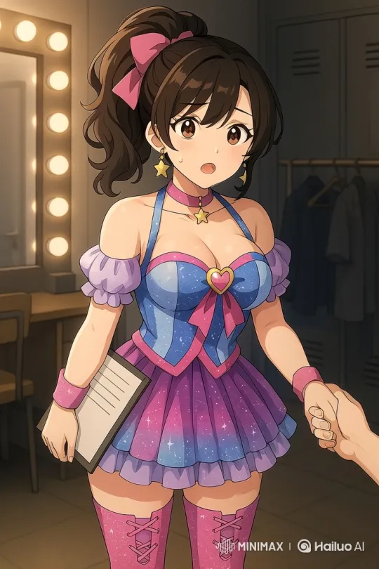 Young Woman in Idol Costume Practices Dance in Dressing Room – AI Generated Video | Hailuo AI