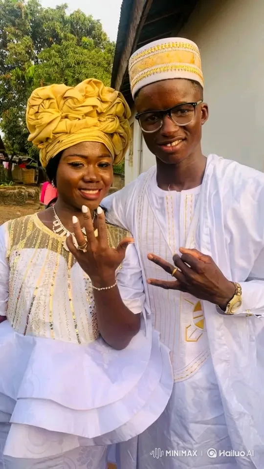 Couple in White and Gold Attire Show Rings, Depart in Sedan – AI Generated Video | Hailuo AI