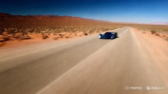 Futuristic Race Car Zooms Through Desert Highway – AI Generated Video | Hailuo AI