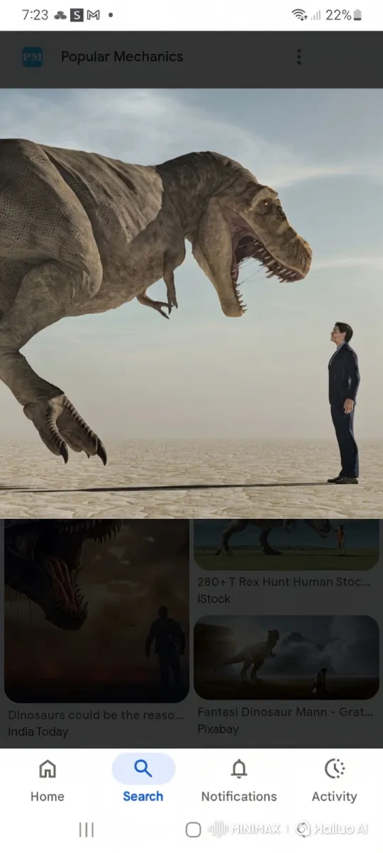 Man Faces Off with T-Rex in Desolate Landscape – AI Generated Video | Hailuo AI
