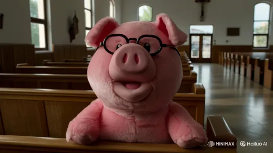 Plush Pig Sings Softly in Evangelical Church Setting – AI Generated Video | Hailuo AI