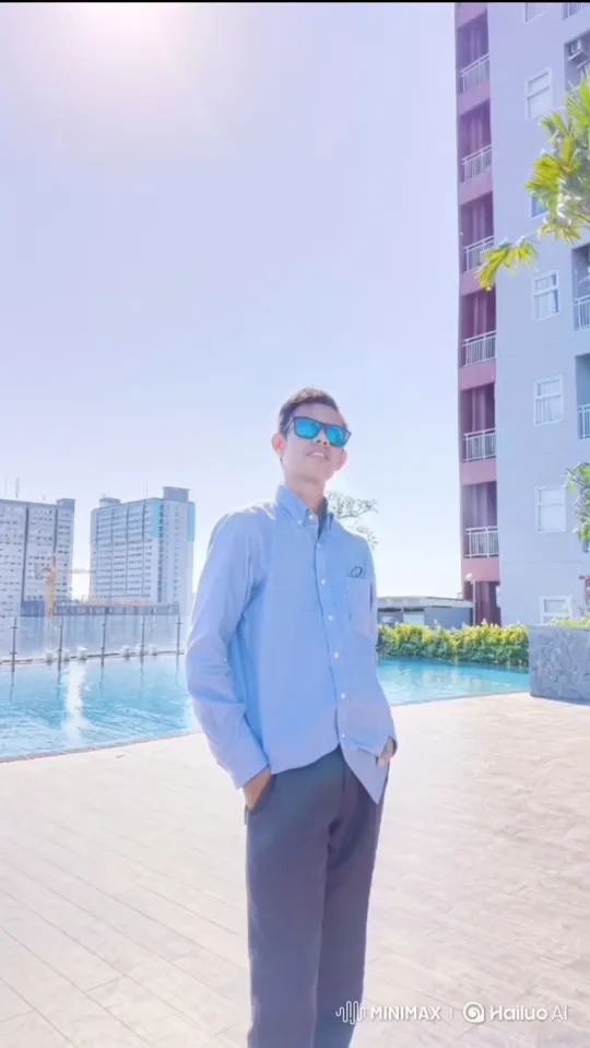 Young Man Exudes Confidence by City Infinity Pool – AI Generated Video | Hailuo AI