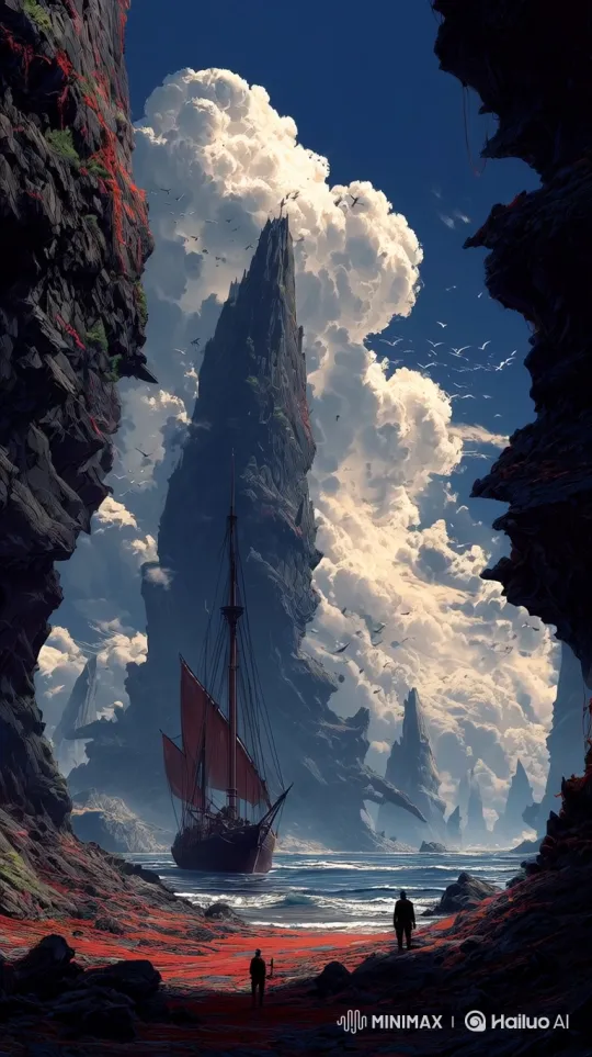 Fantastical Seascape with Sailing Ship and Golden Sunset – AI Generated Video | Hailuo AI