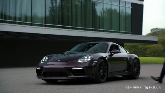 Man Drives Away in Porsche 911 on Clean Driveway – AI Generated Video | Hailuo AI