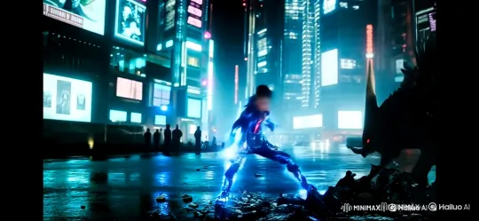 Young Warrior in Futuristic Armor Battles Monsters in Neon City – AI Generated Video | Hailuo AI