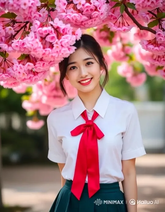 Young Woman in Cherry Blossom Park – AI Generated Video | Hailuo AI