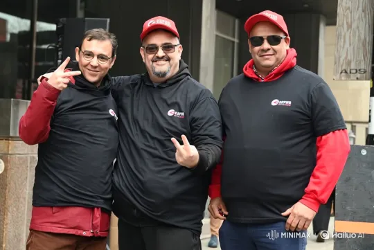 Three Men Displaying Peace Signs in Dynamic Video Shot – AI Generated Video | Hailuo AI