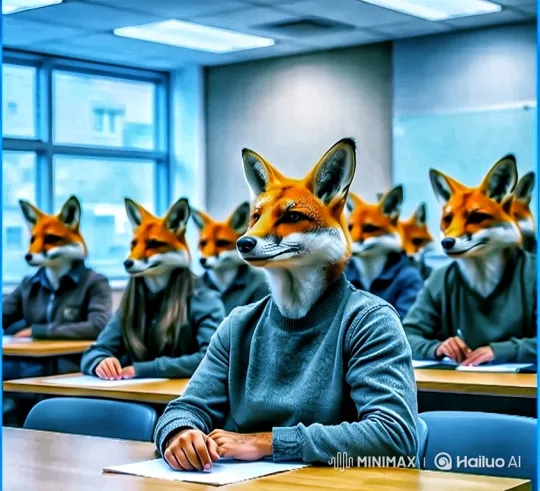 Fox-Headed Students in a Studious Classroom Setting – AI Generated Video | Hailuo AI