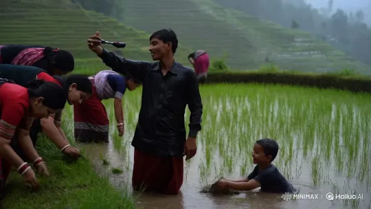 Newar Community Planting Rice in Nepal's Hills – AI Generated Video | Hailuo AI