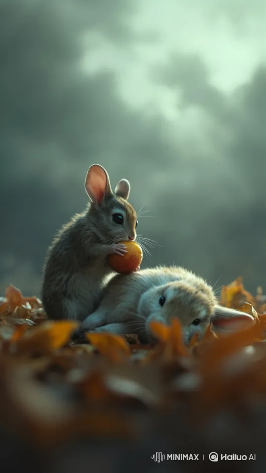 Autumn Serenity: Mouse and Bunny Amidst Leaves – AI Generated Video | Hailuo AI