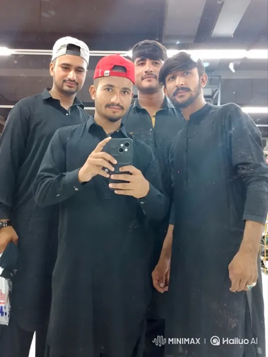 Young Men Take Mirror Selfie in Brightly Lit Store – AI Generated Video | Hailuo AI