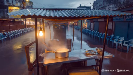 Monsoon Transformation: From Quiet Chai Stall to Vibrant Night City – AI Generated Video | Hailuo AI