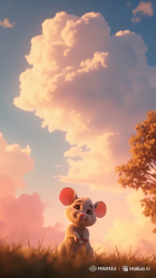 Charming White Mouse in Enchanting Sunset Field – AI Generated Video | Hailuo AI