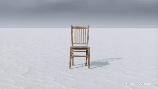 Isolated Wooden Chair in Vast Salt Flat – AI Generated Video | Hailuo AI