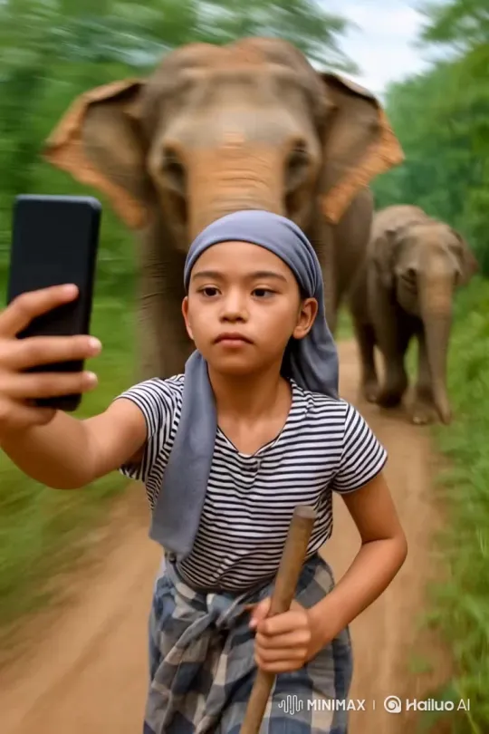 Drawing of Self Being Chased by an Elephant – AI Generated Video | Hailuo AI