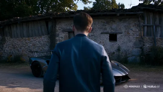 Young Man Drives Lamborghini Away from Village Wall – AI Generated Video | Hailuo AI