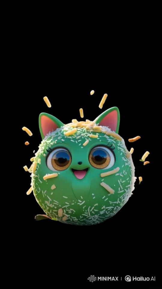 Green Klepon Character Celebrates Festive Night – AI Generated Video | Hailuo AI