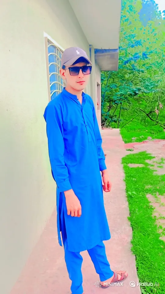 Young Man in Blue Attire in Lush Setting – AI Generated Video | Hailuo AI