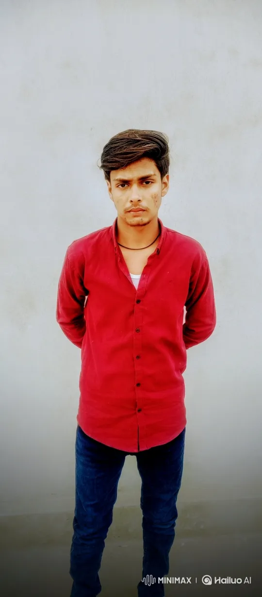 Young Man in Red Shirt Stares Steadily at Camera – AI Generated Video | Hailuo AI