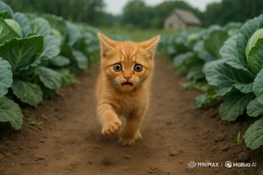Realistic Close-up of a Panicked Kitten Running Toward Camera – AI Generated Video | Hailuo AI