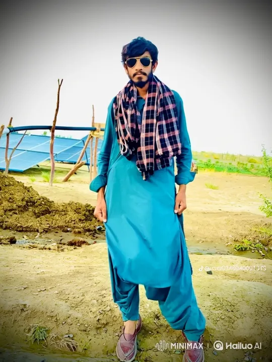 Stylish Young Man Poses Confidently in Rural Solar Energy Setting – AI Generated Video | Hailuo AI