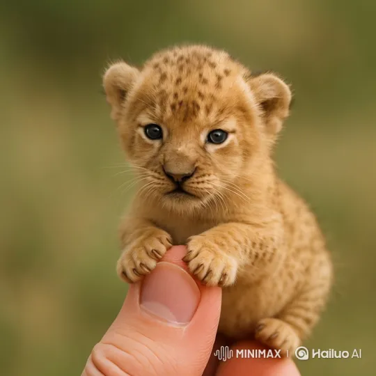 Tiny Lion Cub's Curious Gaze and Gentle Yawn – AI Generated Video | Hailuo AI
