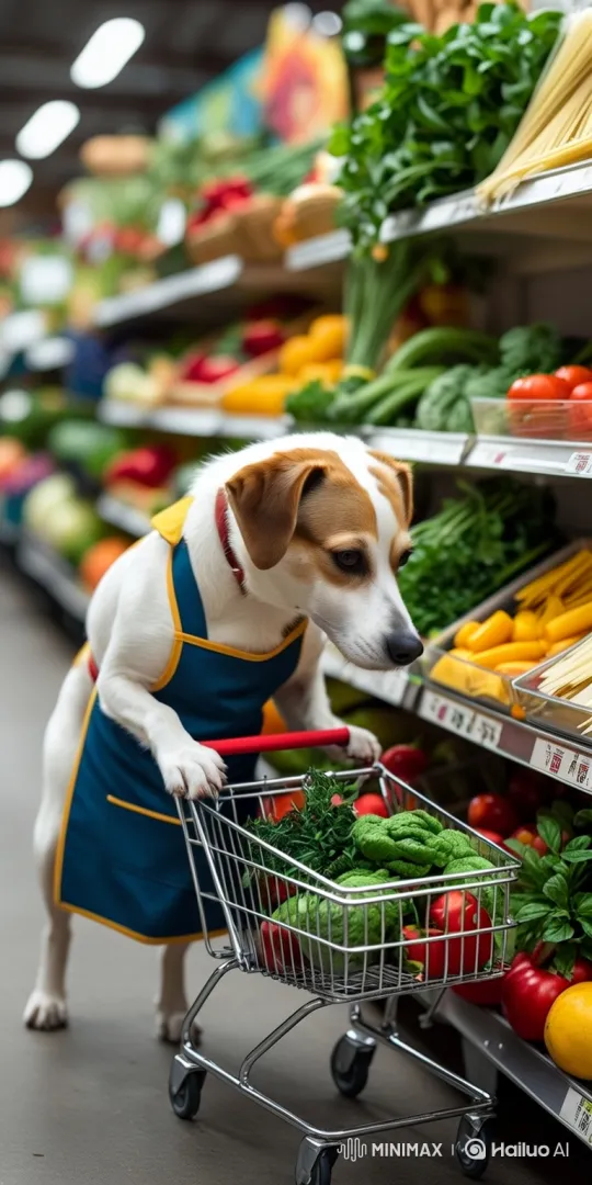Jack Russell Terrier Shopping Thoughtfully in Grocery Store – AI Generated Video | Hailuo AI