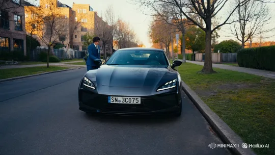 Person Enters Sleek Car on Well-Lit Street – AI Generated Video | Hailuo AI