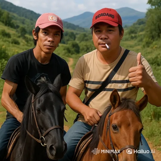 Southeast Asian Men Horseback Riding in Lush Countryside – AI Generated Video | Hailuo AI