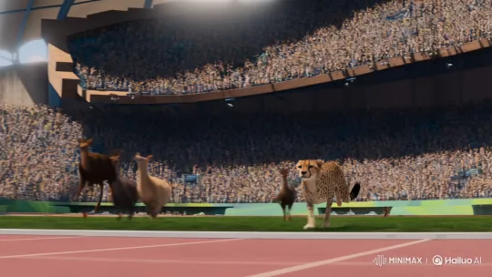 Cheetah Dominates Animal 100-Meter Dash in Realistic Stadium – AI Generated Video | Hailuo AI