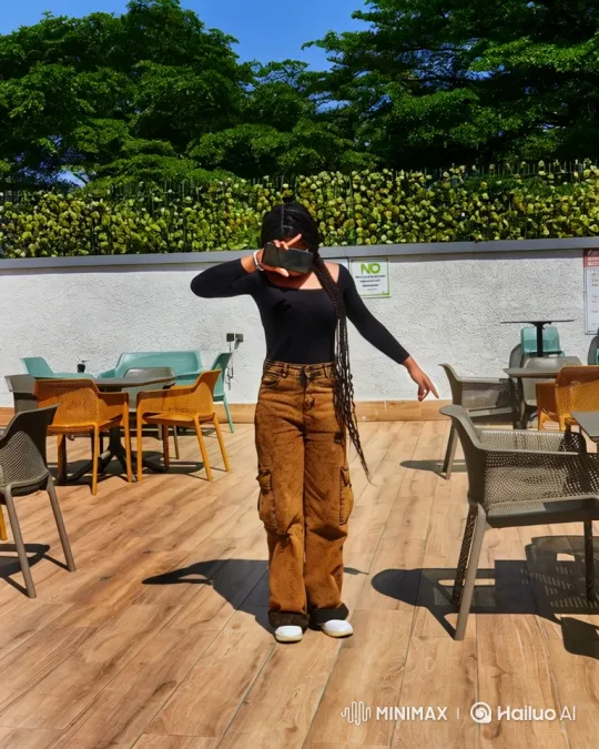Young Woman Reveals Smile and Wink on Sunny Patio – AI Generated Video | Hailuo AI