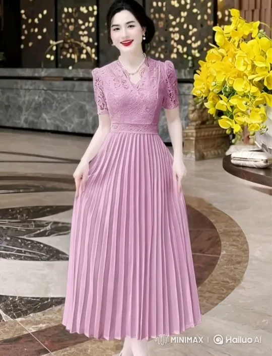 Elegant Woman in Dusty Pink Dress Walks Gracefully – AI Generated Video | Hailuo AI