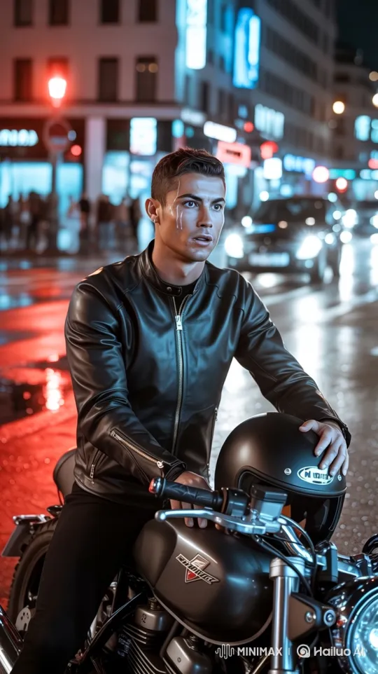 Distressed Man Cries on Motorcycle in Nocturnal City – AI Generated Video | Hailuo AI