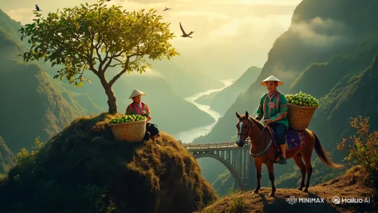 Elderly Riders Navigate Mountain Cliff with Grace – AI Generated Video | Hailuo AI