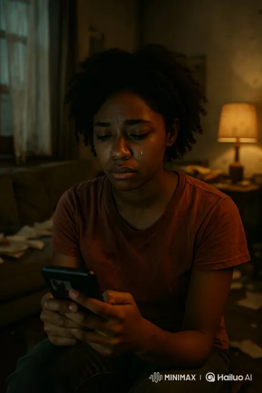 Grieving Young Woman Reflects on Memories in Dim Apartment – AI Generated Video | Hailuo AI