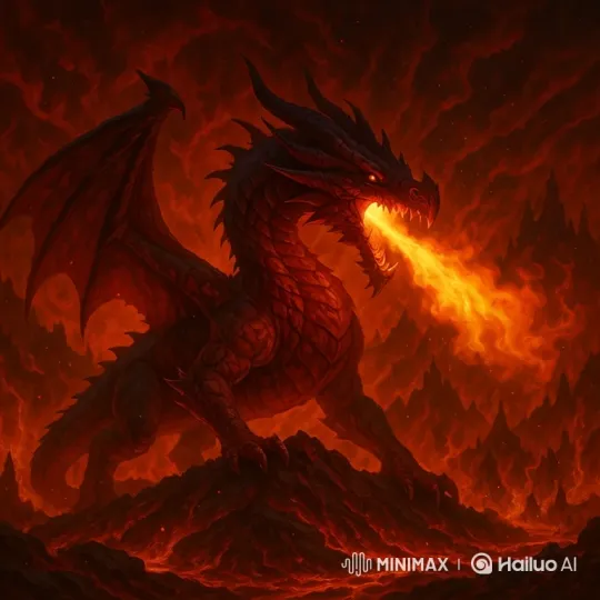 Fiery Dragon Dominates Hellish Volcanic Landscape – AI Generated Video | Hailuo AI