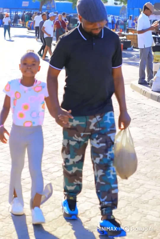 Man and Girl Stroll Through Lively Outdoor Market – AI Generated Video | Hailuo AI