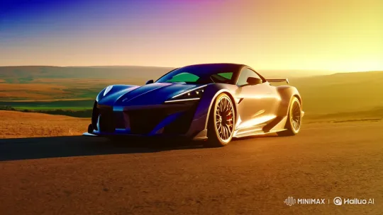 Sleek Car Showcased in Golden Landscape – AI Generated Video | Hailuo AI
